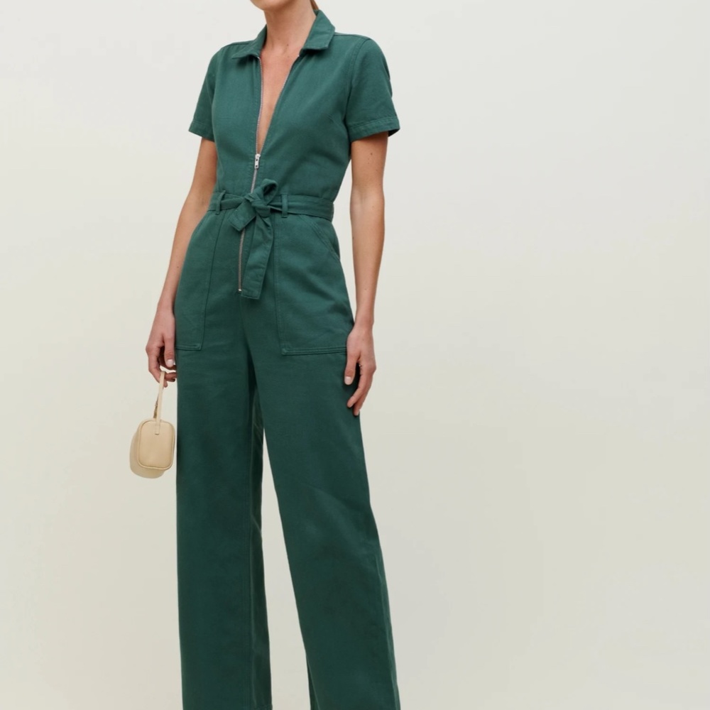 Reformation Cassidy Denim Jumpsuit in JADE size 12